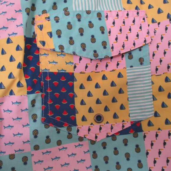 Charleston Threads Mens Fully Lined Multicolor Patchwork Swim Trunk-32W-36W or M - Picture 5 of 6